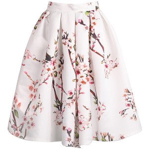 Floral Pleated White Skirt from Romwe